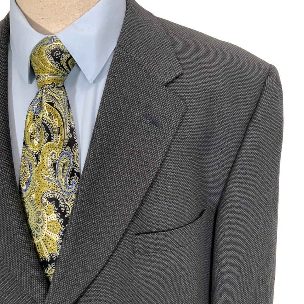 Jhane Barnes Blazer Men 43R Blue Black‎ Diamond Texture Wool Suit Jacket